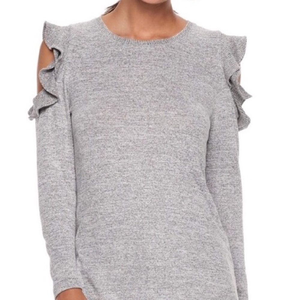 APT 9 Ruffled Cold Shoulder Stretch Marled Top ❤️